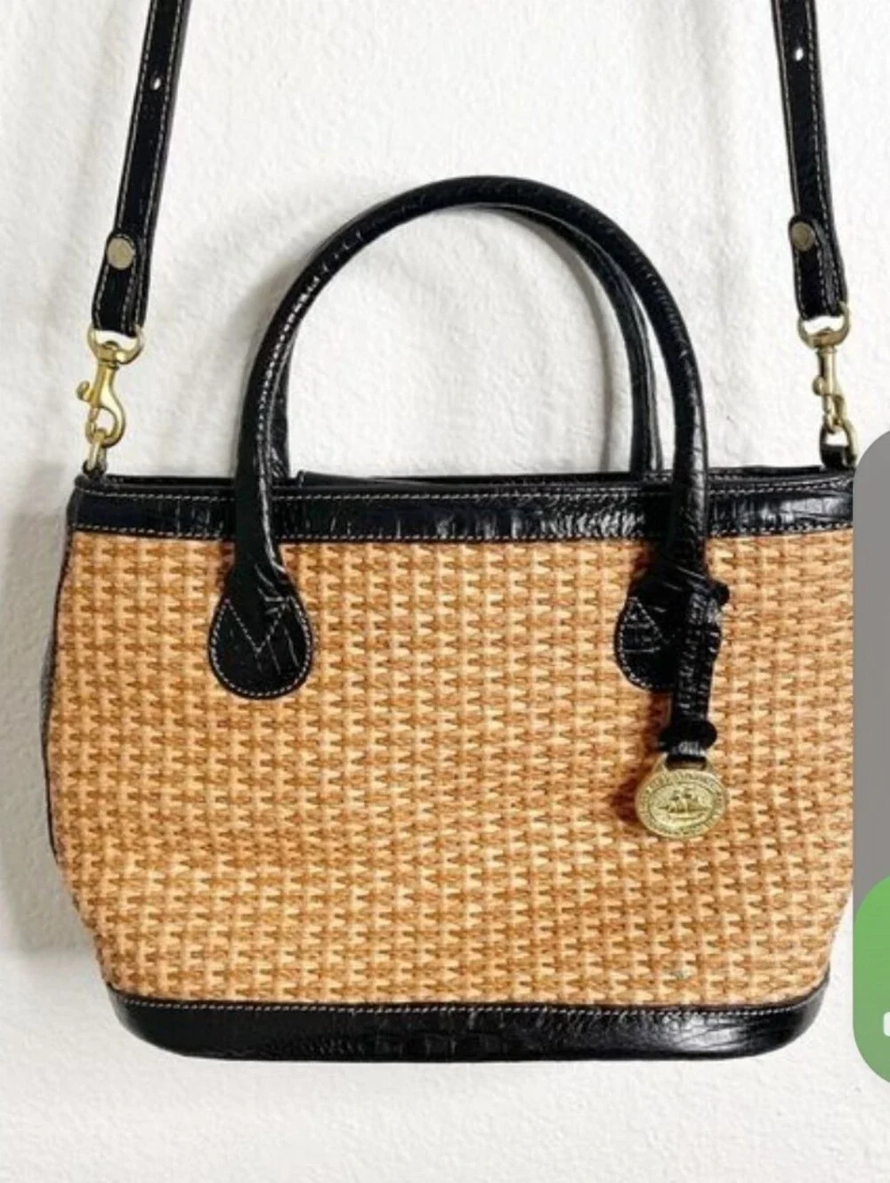 Brahmin Natural Straw Weave Croc Leather Crossbody Bag‎